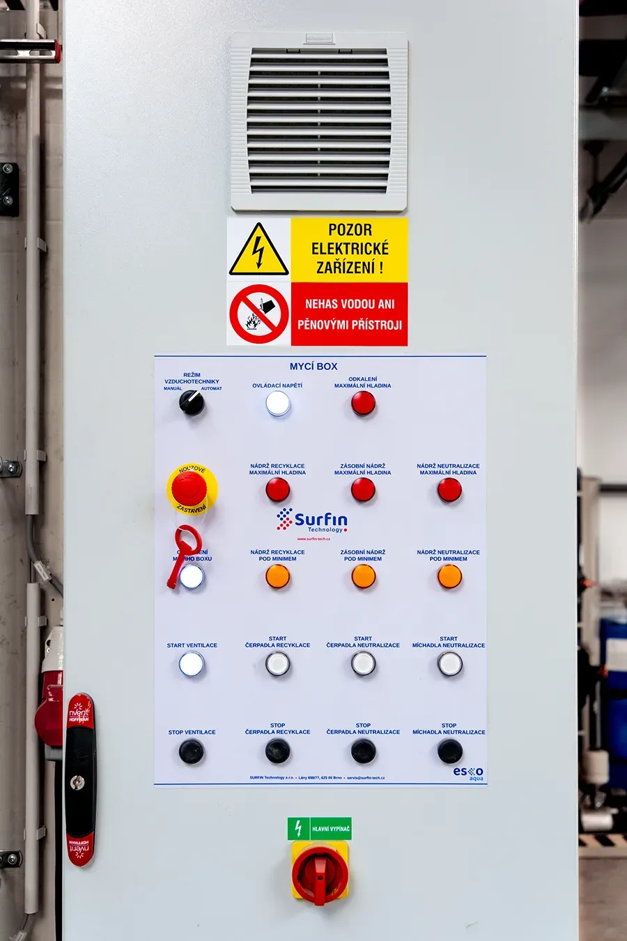 Řidicí systém Esco Aqua hlavní kontrolní panel