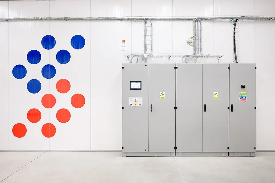 Main panel of the ESCO control system with logo