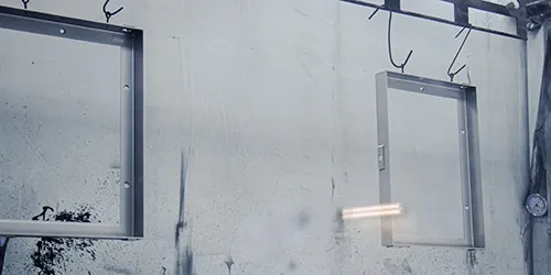 Wet coatign booth interior with parts