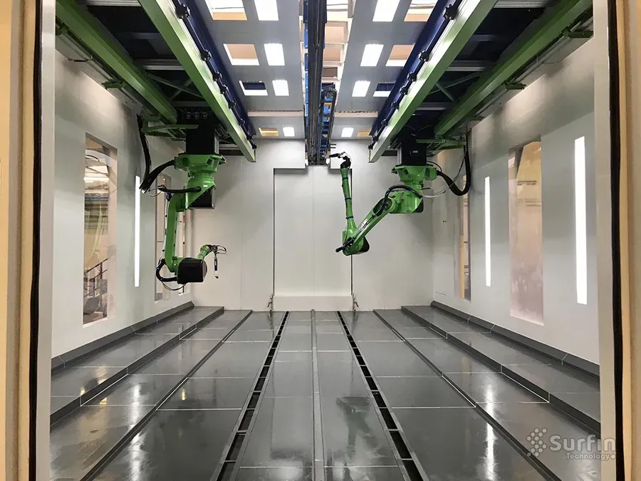 Powder coating robotic arms