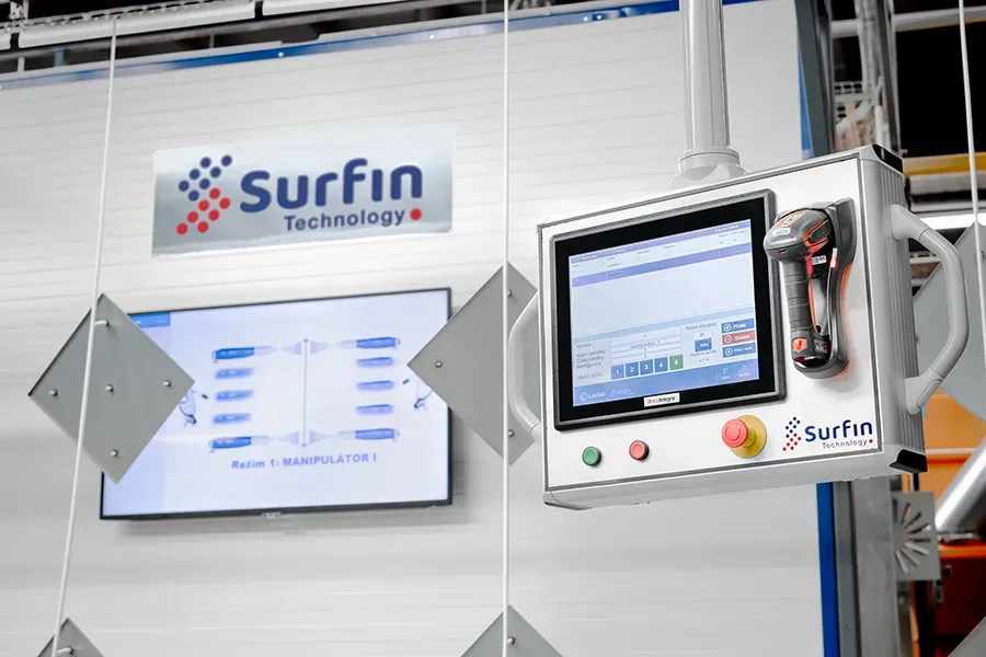 Control system software panel with tv in background at Lindab