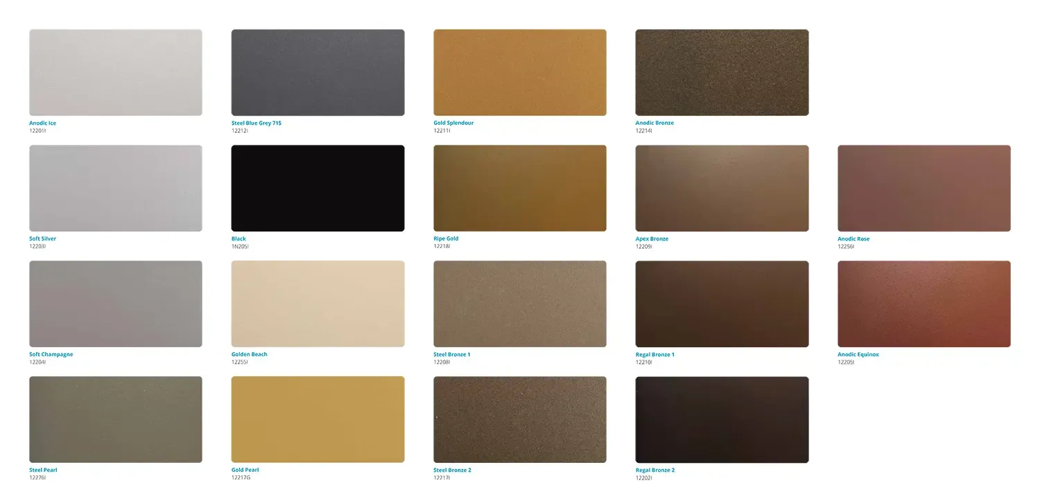 Vzorník práškových barev z kolekce Interpon D 2525 Anodic Low-E