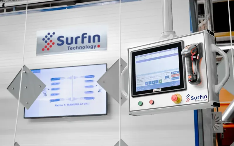 Control system software panel with tv in background