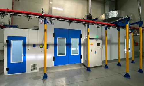 Continuous painting line for steel smoke pipe manufacturing