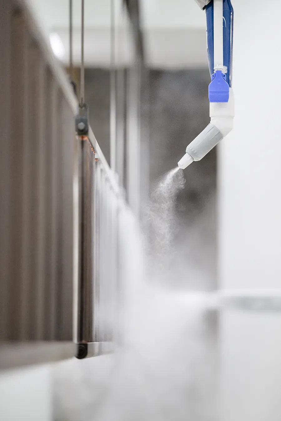 Robot powder coating part with white paint