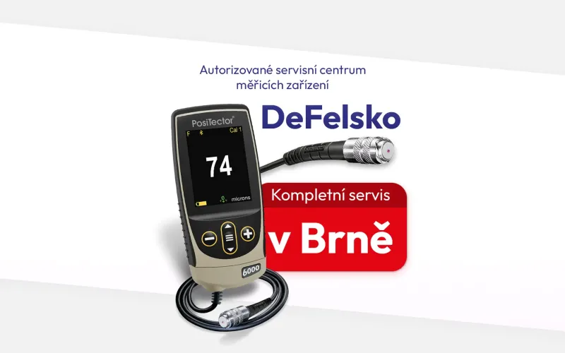 Banner s měřicím zařízením DeFelsko oznamující autorizované servisní centrum v Brně.