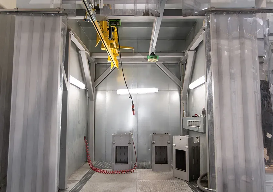 Blasted parts cleaning booth