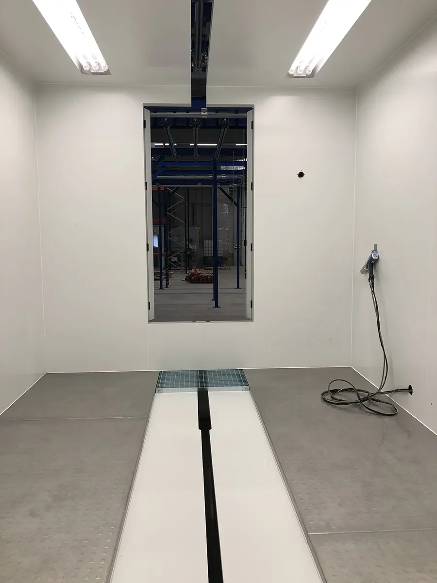 Powder coating booth interior
