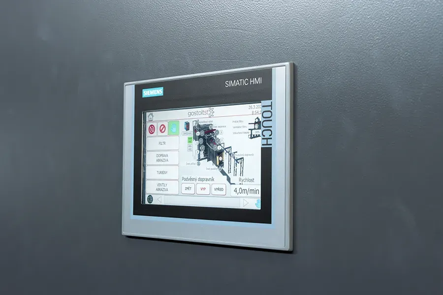 Blasting machine control panel close-up