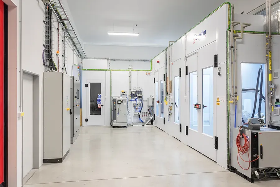 Coating and flame stations
