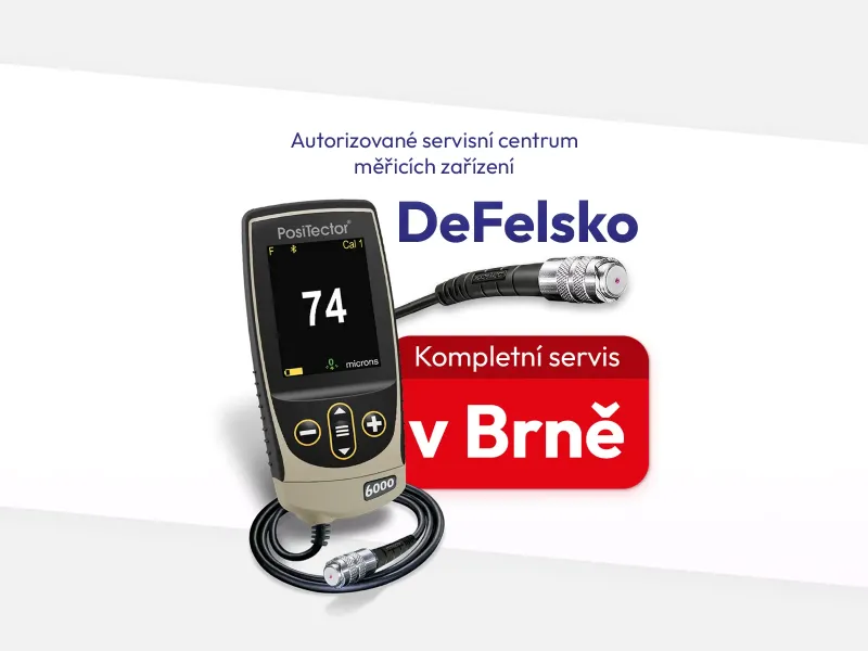 Banner s měřicím zařízením DeFelsko oznamující autorizované servisní centrum v Brně.